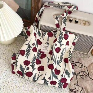 French retro beauty canvas bag, artistic shoulder bag, rose blossom bag # 210